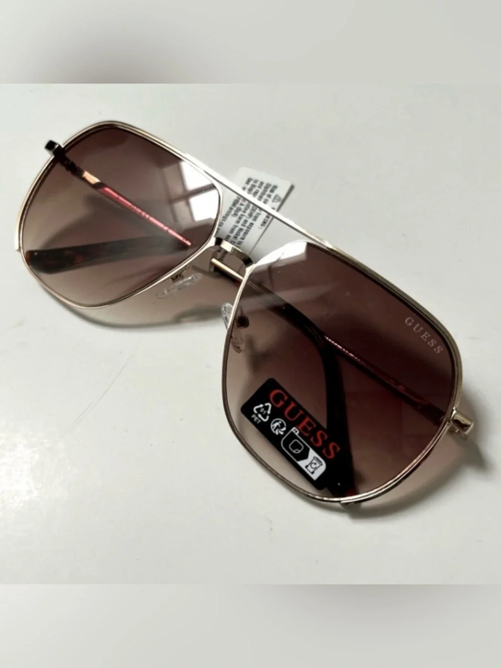 NWT GUESS Double Bridge Aviator Sunglasses G000064 Classic Gold Brown unisex